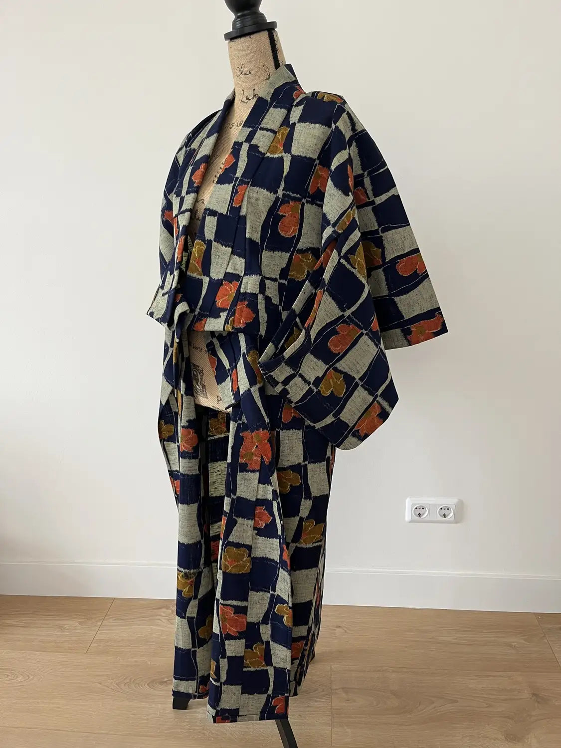 Vintage tsumugi kimono - Navy & Silver Mozaïek - Hallelujah origineel arrangement