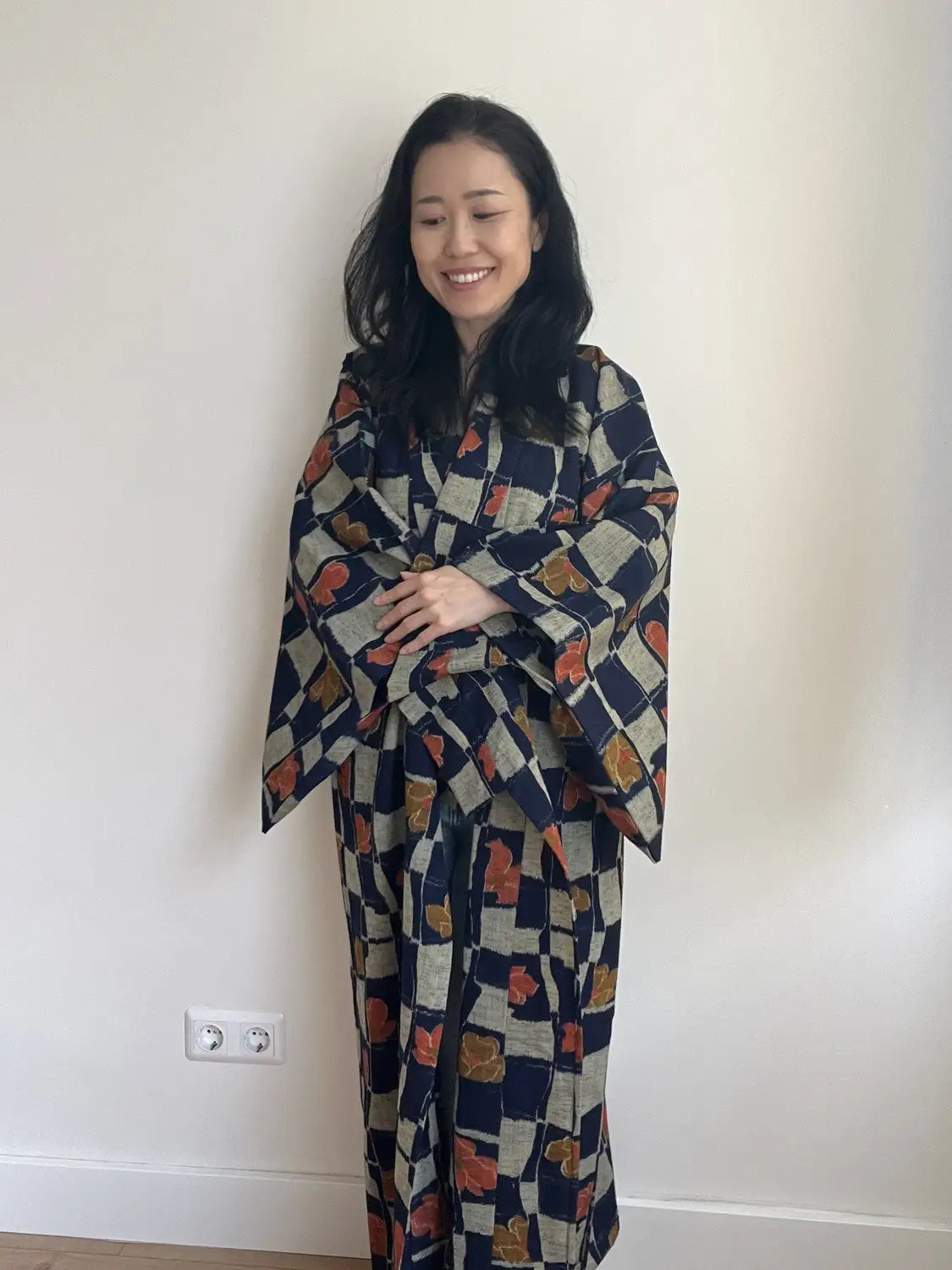 Vintage tsumugi kimono - Navy & Silver Mozaïek - Hallelujah origineel arrangement
