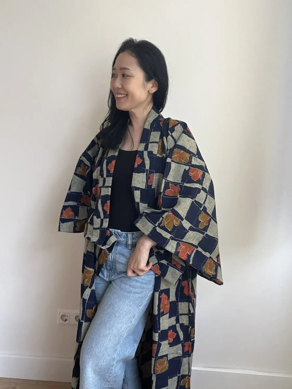 Vintage tsumugi kimono - Navy & Silver Mozaïek - Hallelujah origineel arrangement