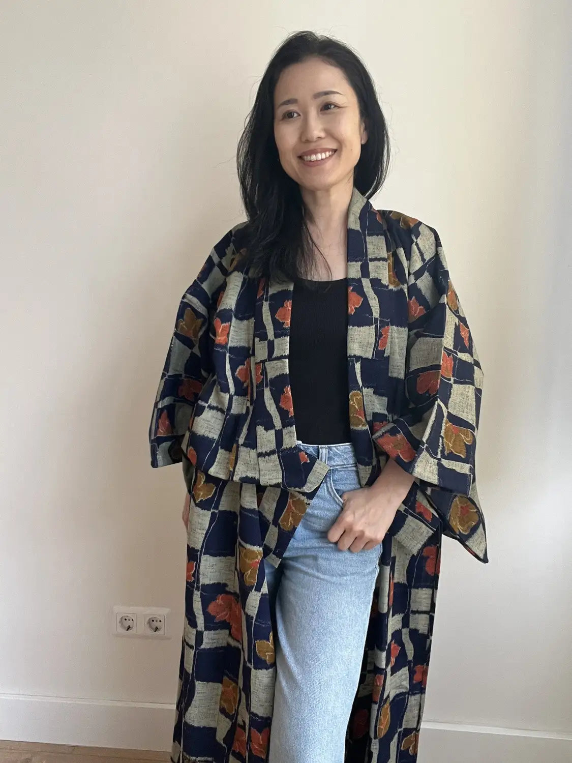 Vintage tsumugi kimono - Navy & Silver Mozaïek - Hallelujah origineel arrangement