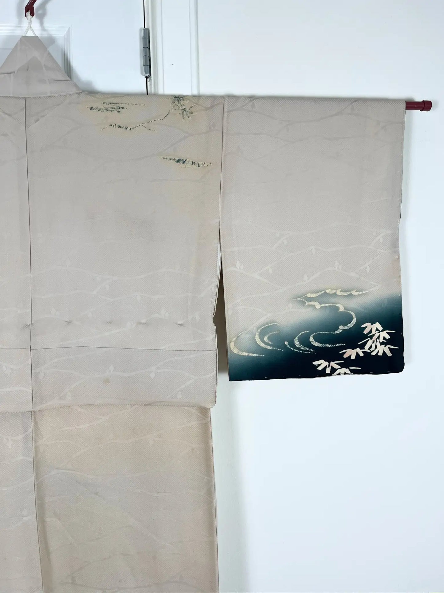 Vintage Homongi kimono - Wabi-sabi Japanese Waterside landscape - Hallelujah original arrange