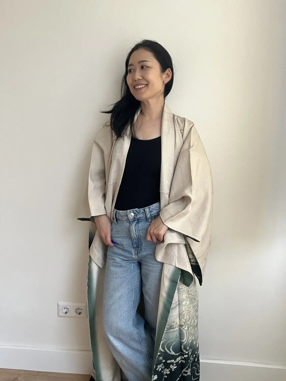 Vintage Homongi kimono - Wabi-sabi Japanese Waterside landscape - Hallelujah original arrange