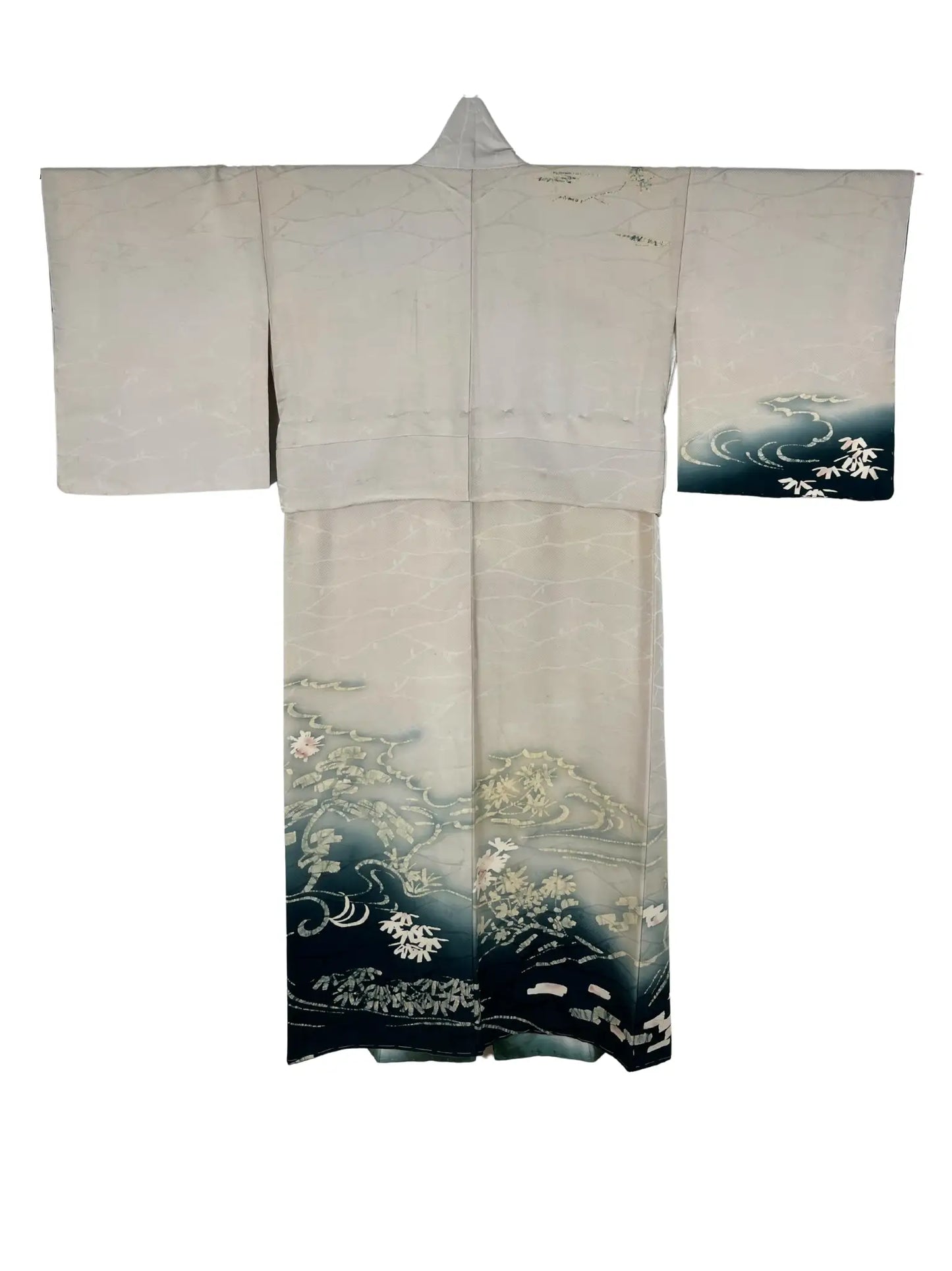 Vintage Homongi kimono - Wabi-sabi Japanese Waterside landscape - Hallelujah original arrange