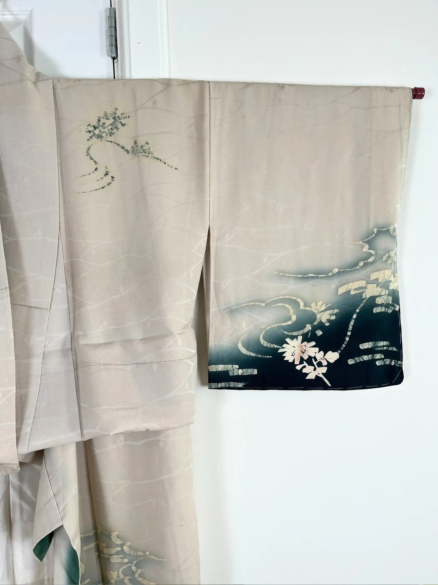 Vintage Homongi kimono - Wabi-sabi Japanese Waterside landscape - Hallelujah original arrange