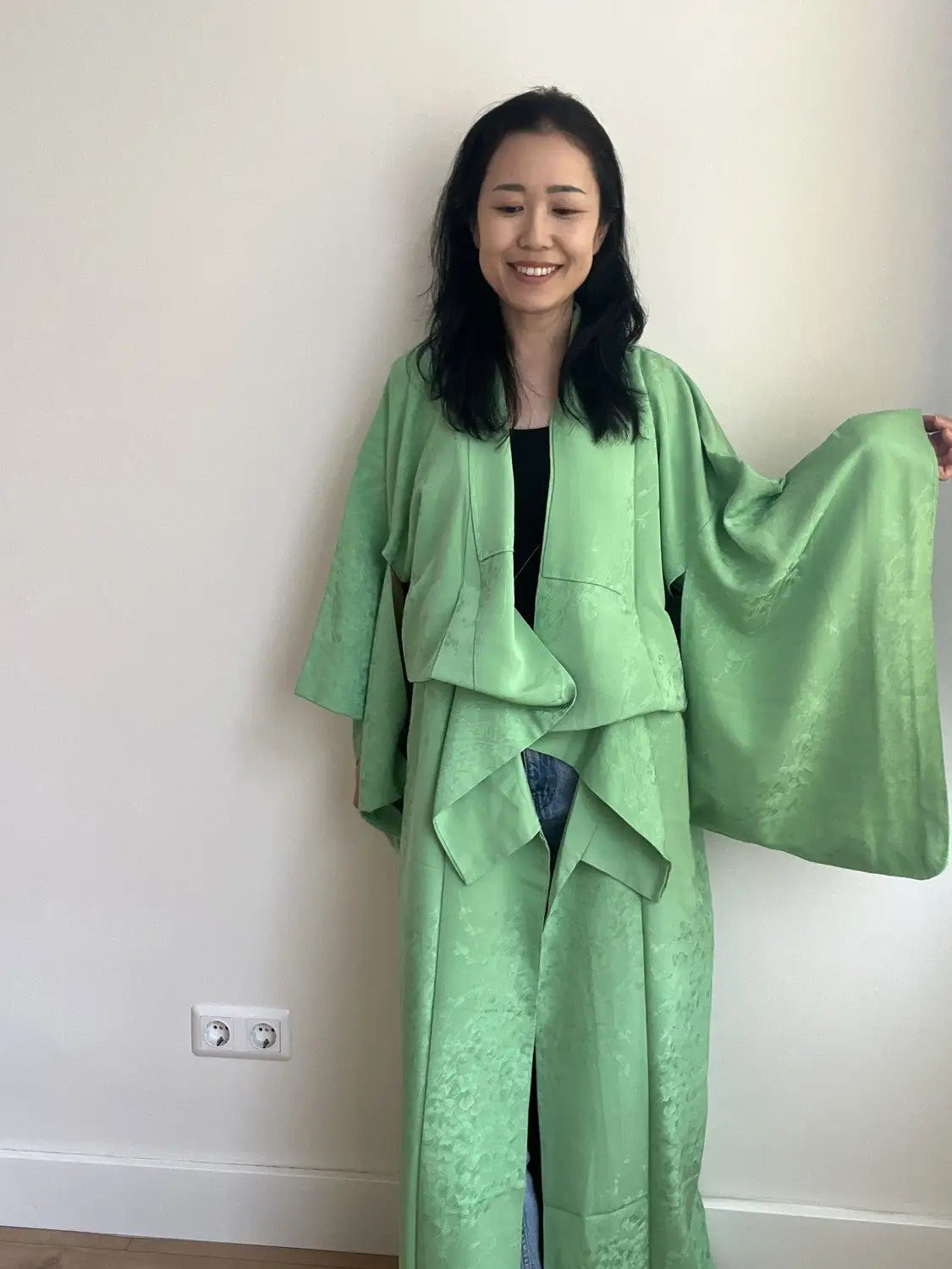Vintage iromuji kimono - Wakakusa groen, licht lentegroen - Hallelujah origineel arrangement