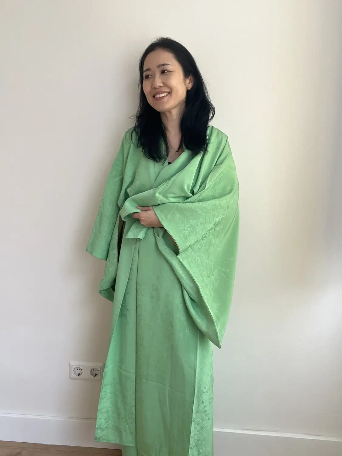 Vintage iromuji kimono - Wakakusa groen, licht lentegroen - Hallelujah origineel arrangement