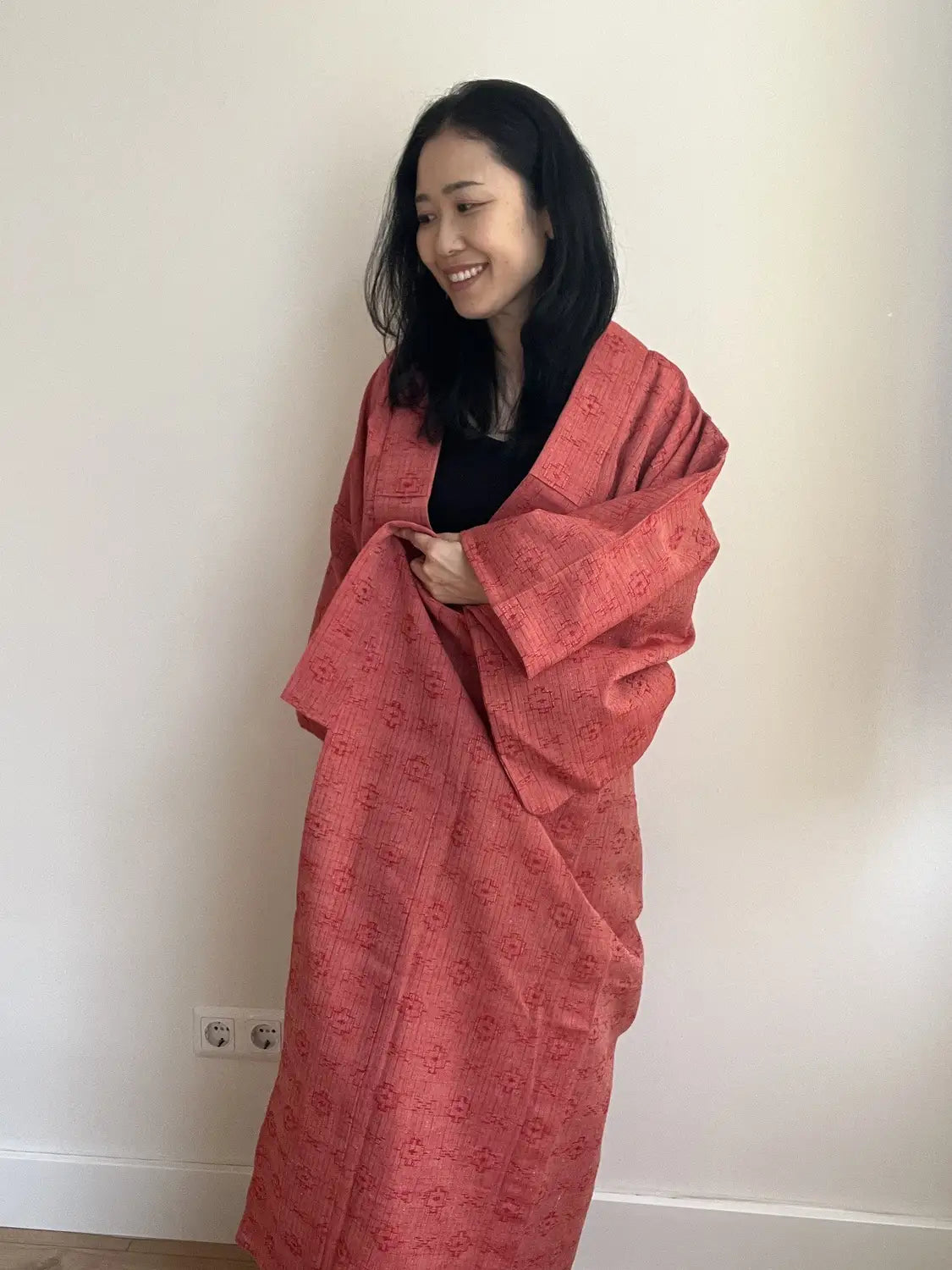 Vintage tsumugi kimono -Red Casual -