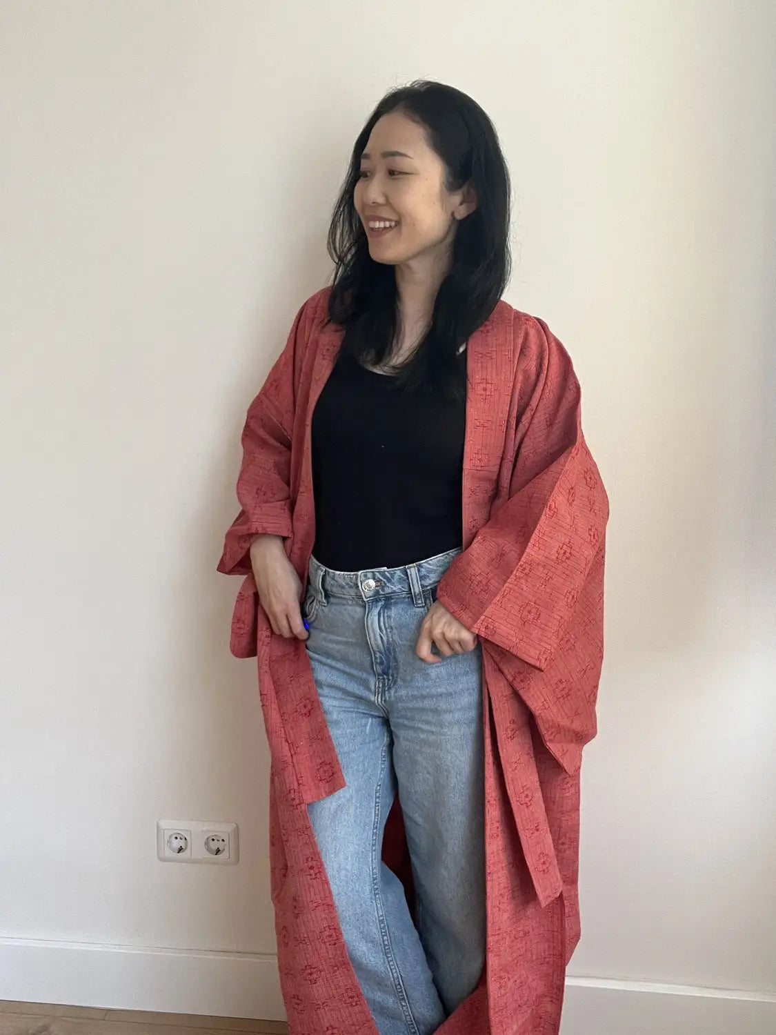 Vintage tsumugi kimono -Red Casual -