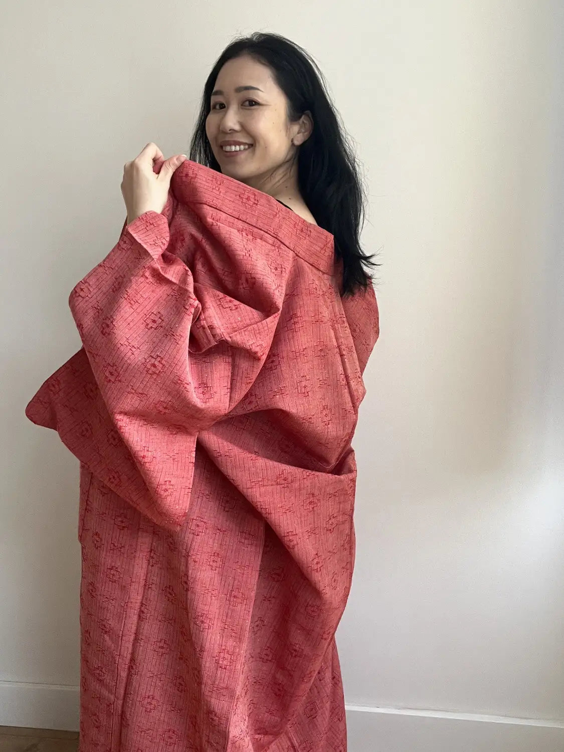 Vintage tsumugi kimono -Red Casual -