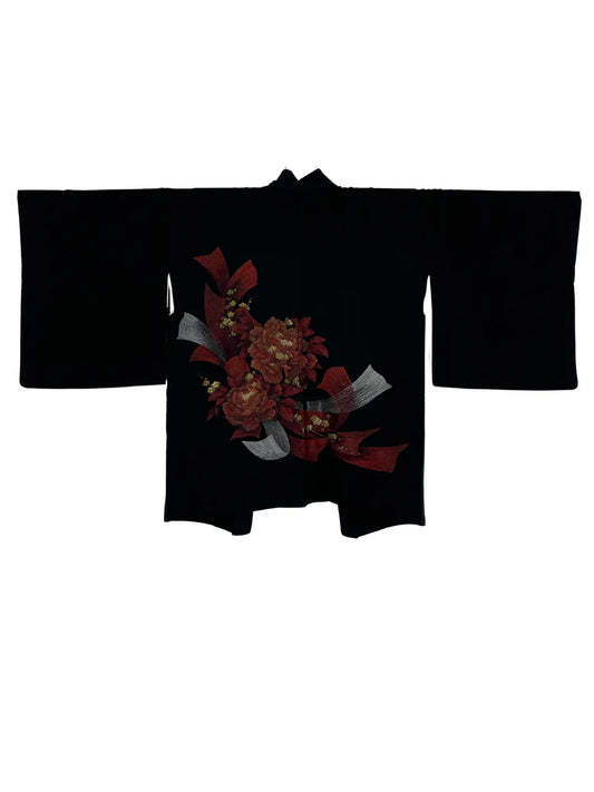 Vintage Black Haori - Graceful Petals -