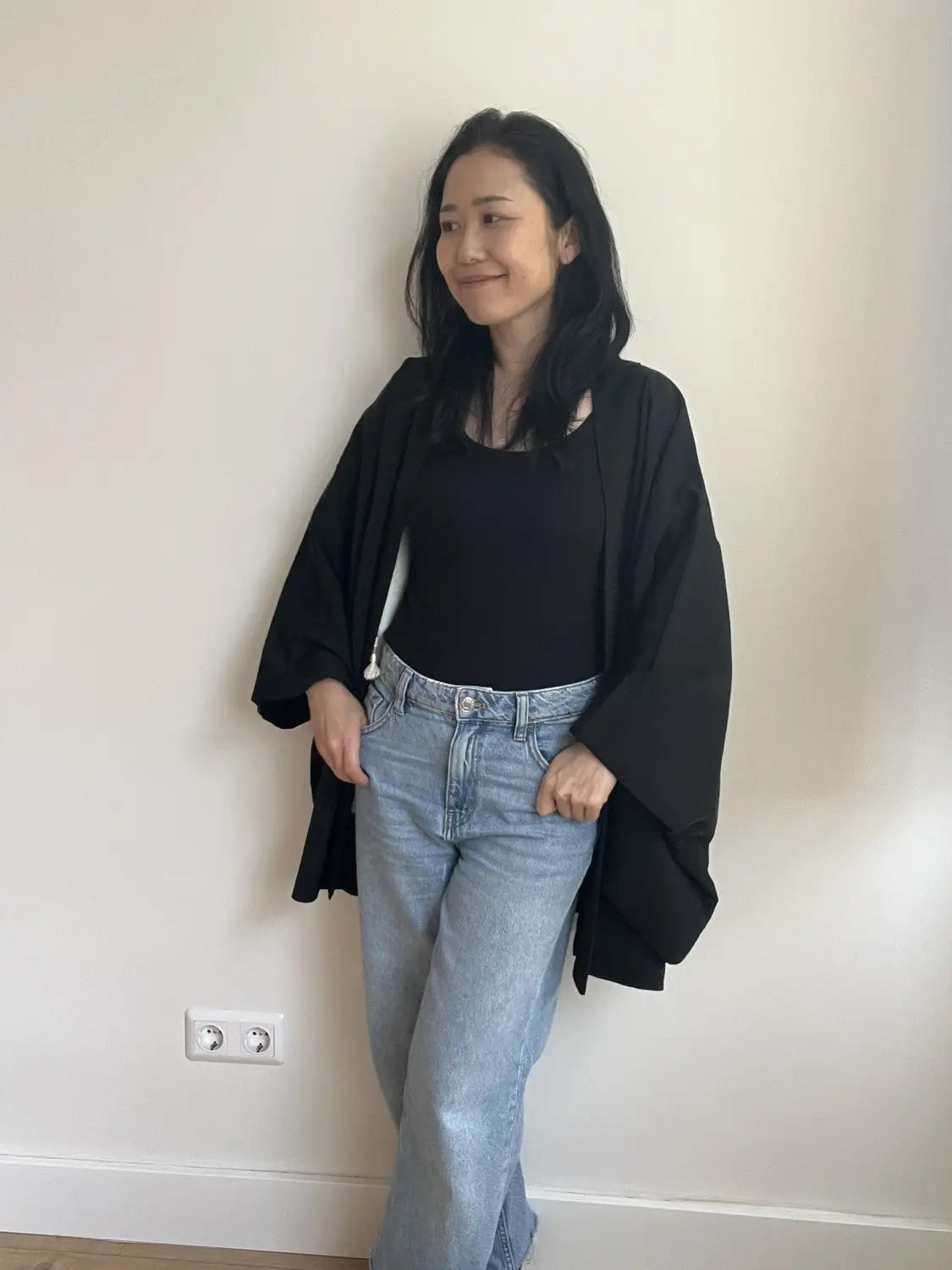 Vintage Black Haori - Graceful Petals -