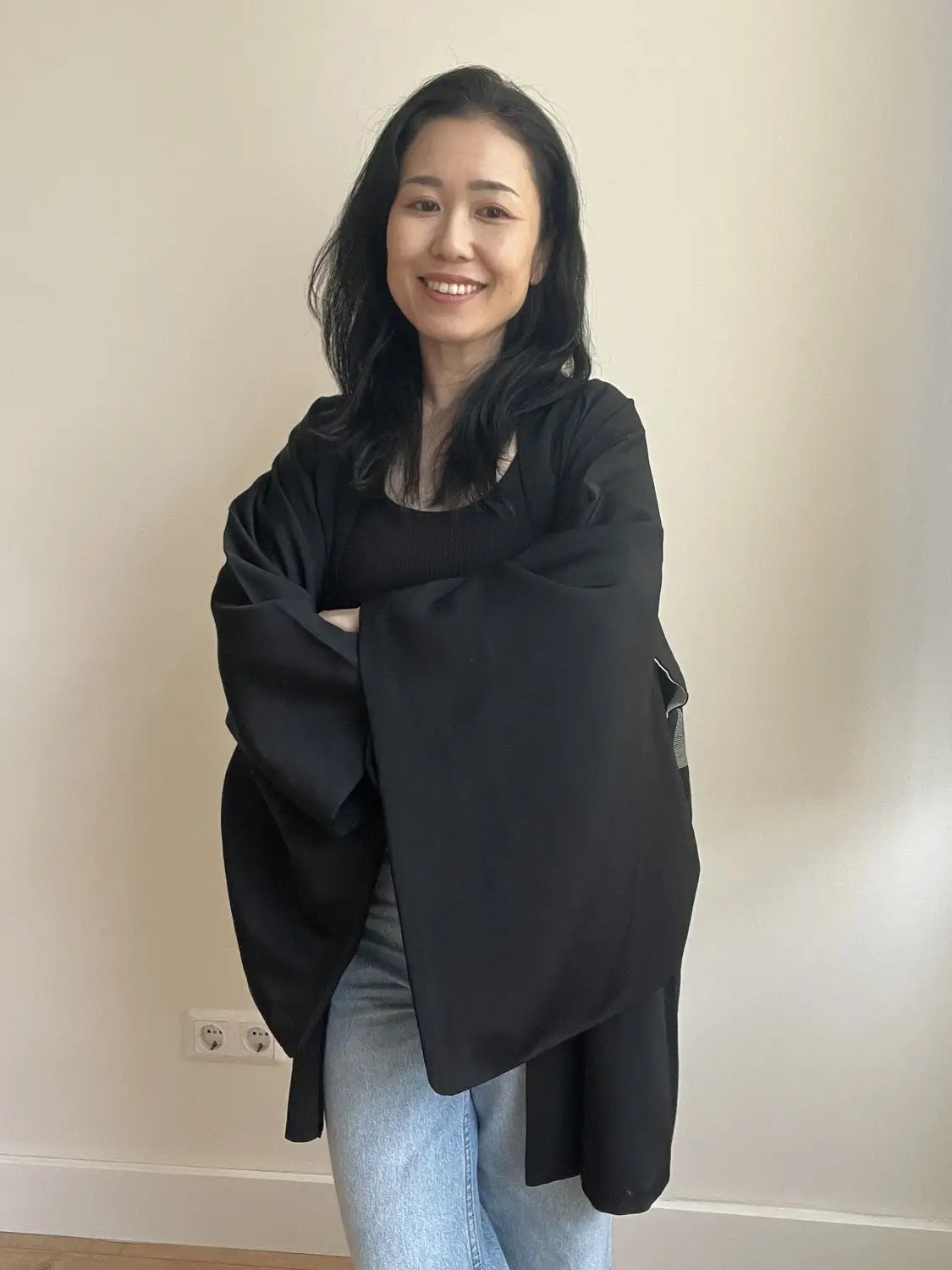 Vintage Black Haori - Graceful Petals -