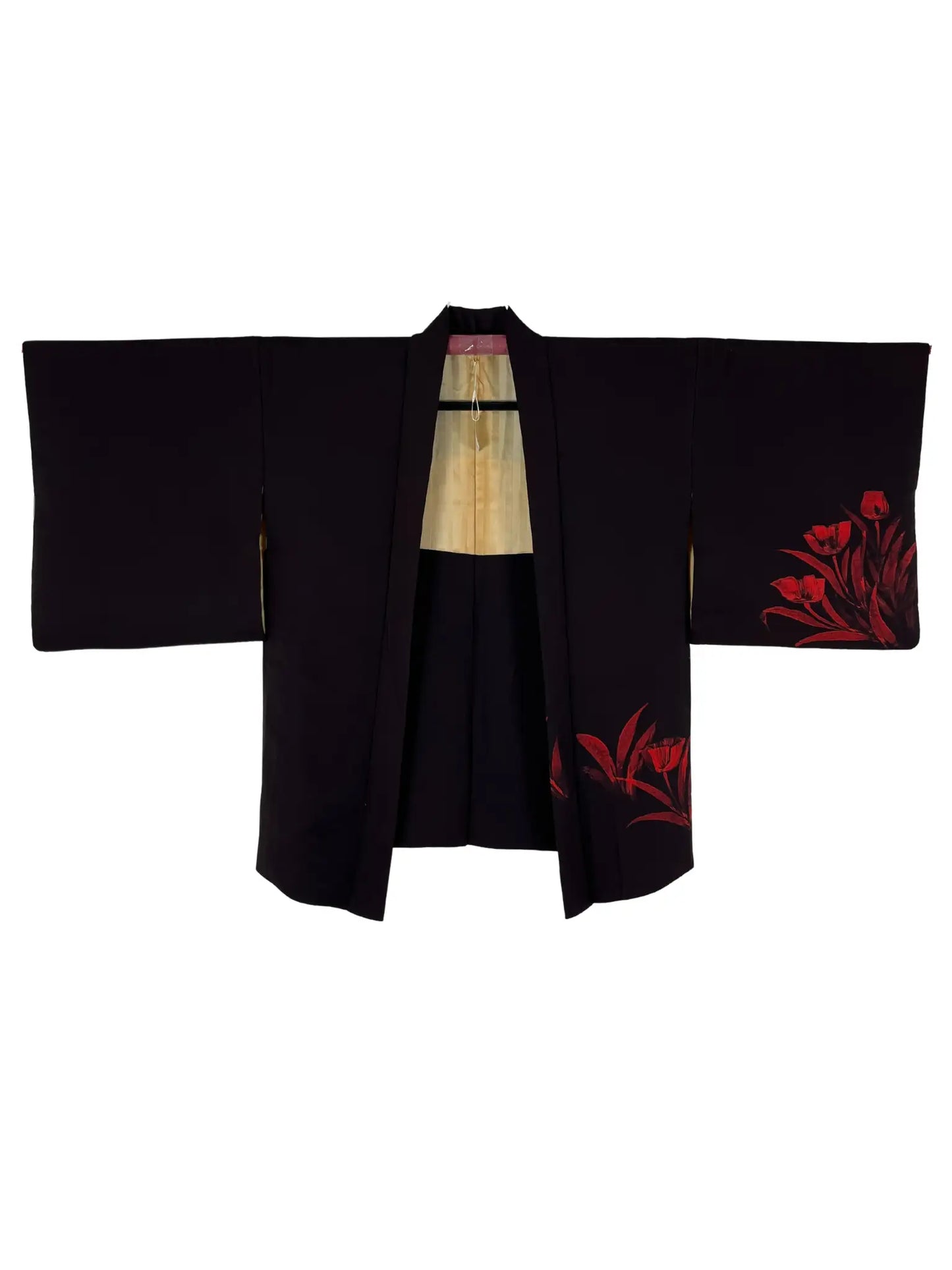 Haori noir vintage - Retour des tulipes pourpres -
