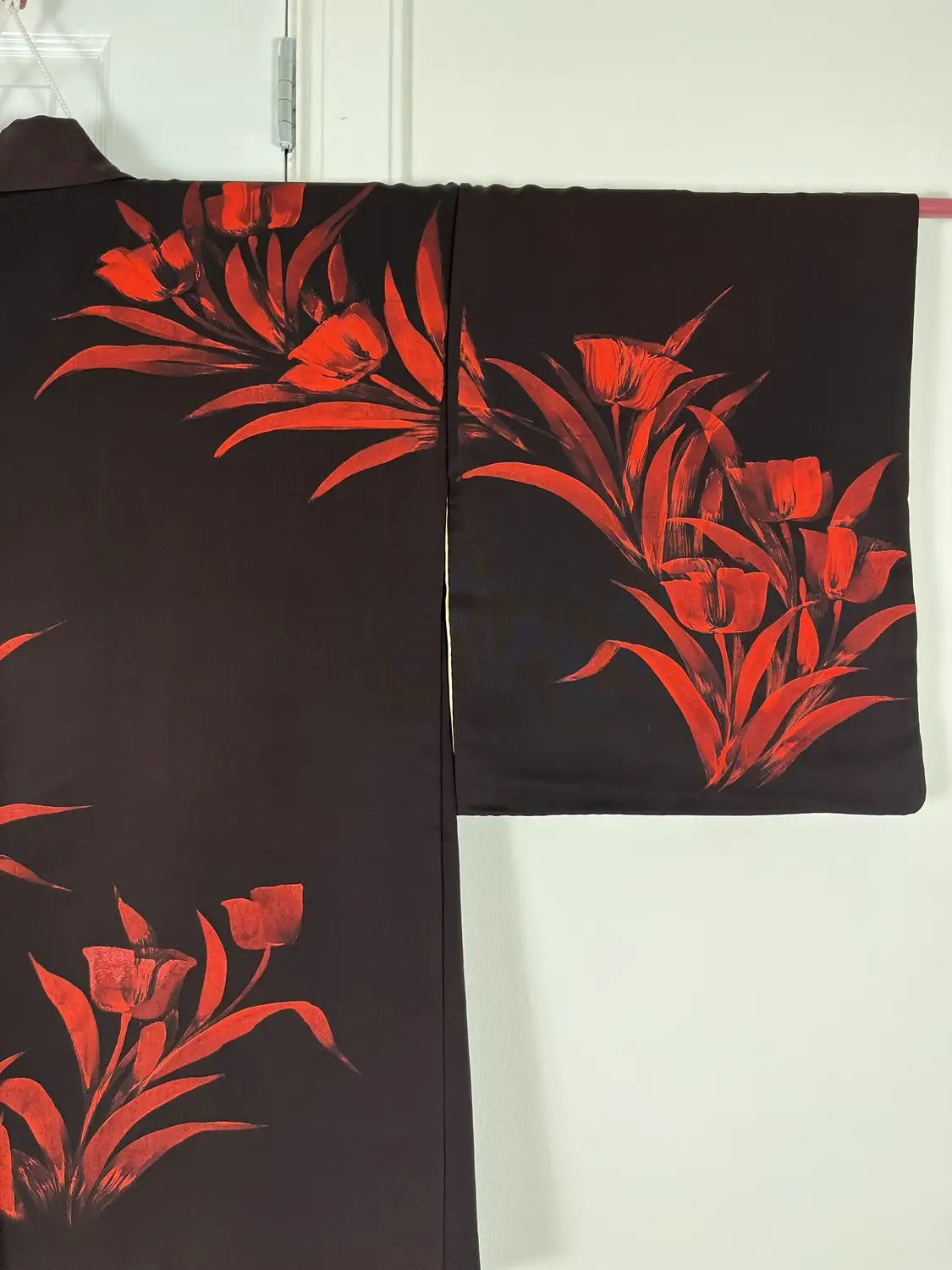 Haori noir vintage - Retour des tulipes pourpres -