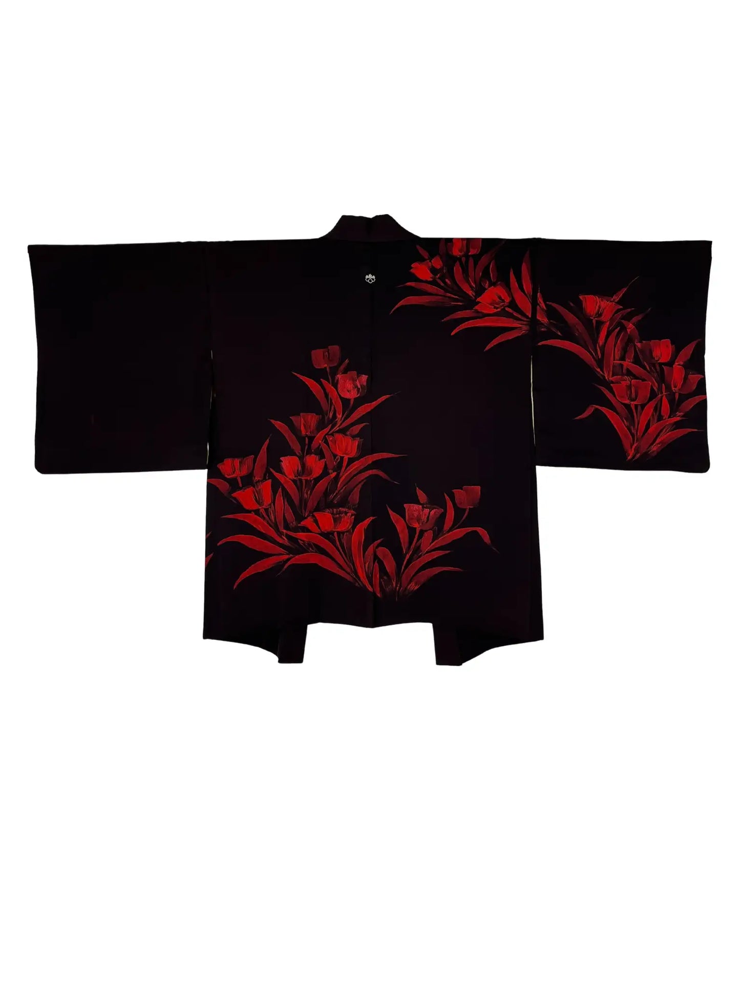 Haori noir vintage - Retour des tulipes pourpres -
