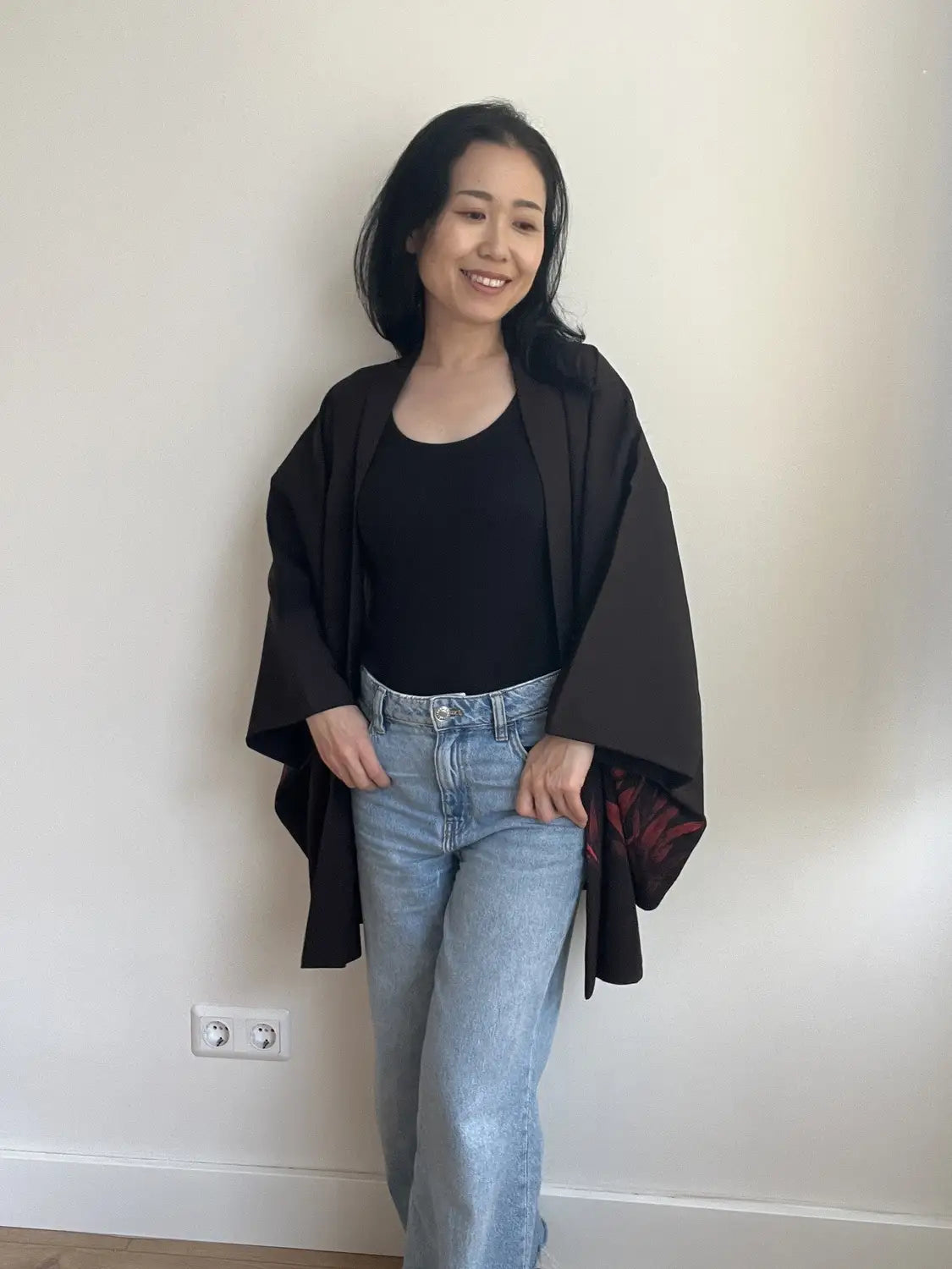 Haori noir vintage - Retour des tulipes pourpres -
