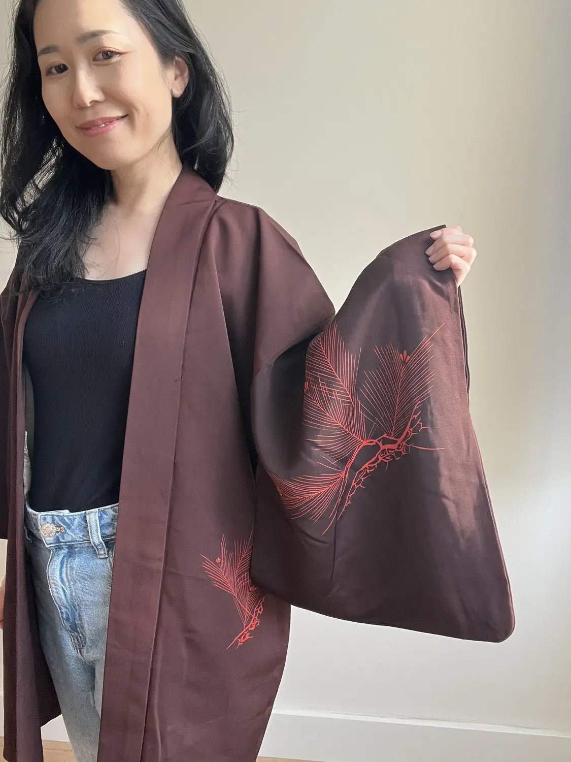 Vintage Color Haori - Brown Traditional Japanese pine tree-