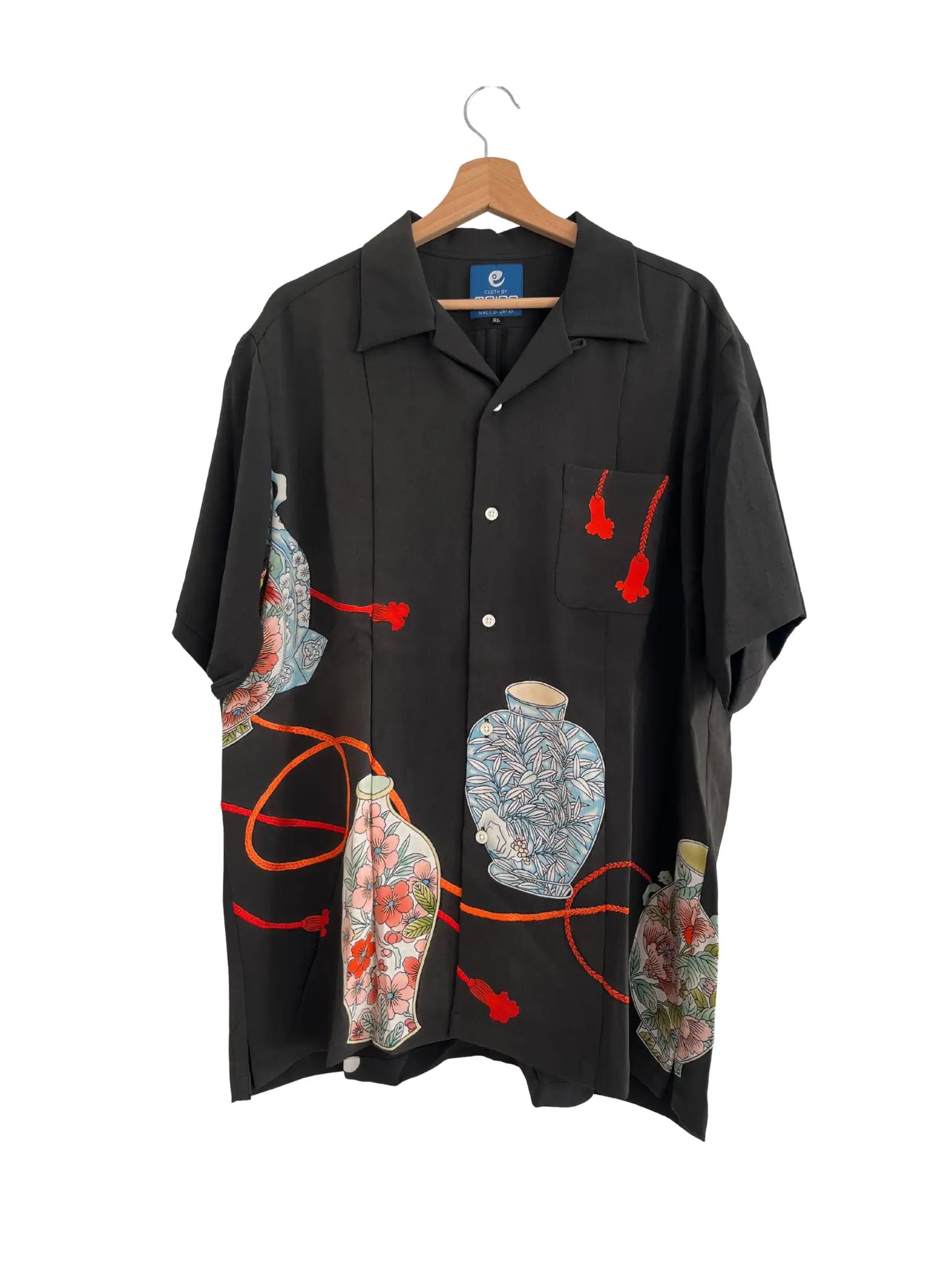 Kimono remake Hawaiian Shirt - Black Mystical Japanese Vase-