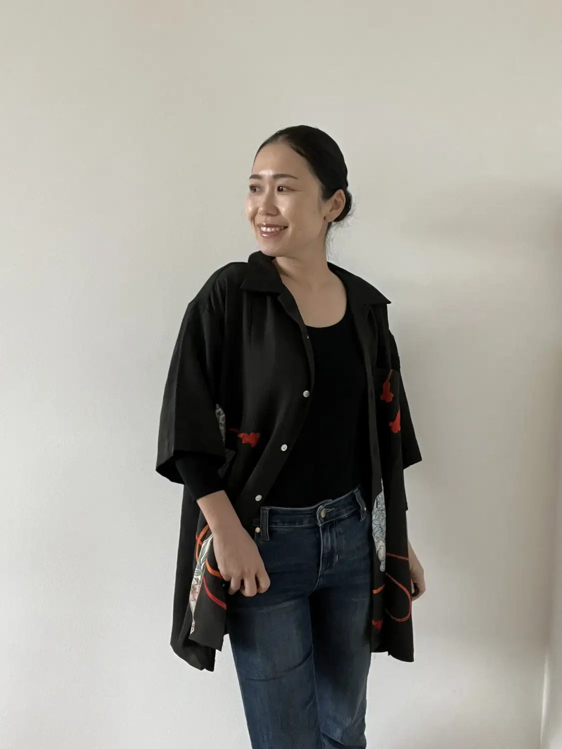 Kimono remake Hawaiian Shirt - Black Mystical Japanese Vase-