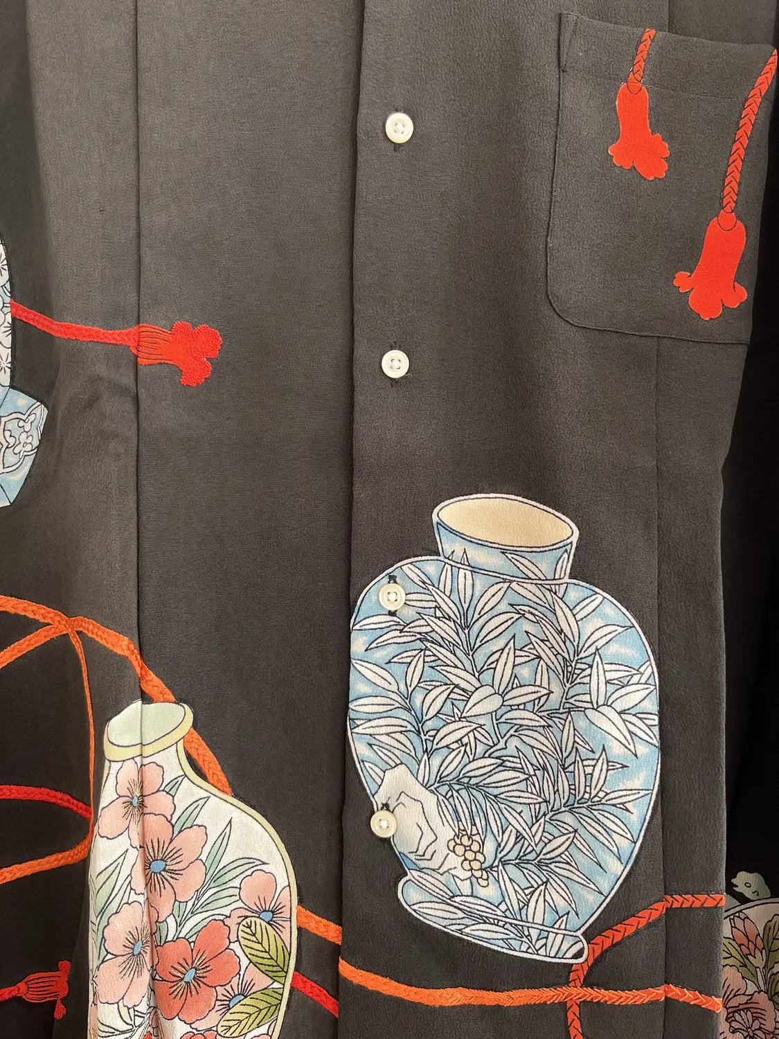 Kimono remake Hawaiian Shirt - Black Mystical Japanese Vase-