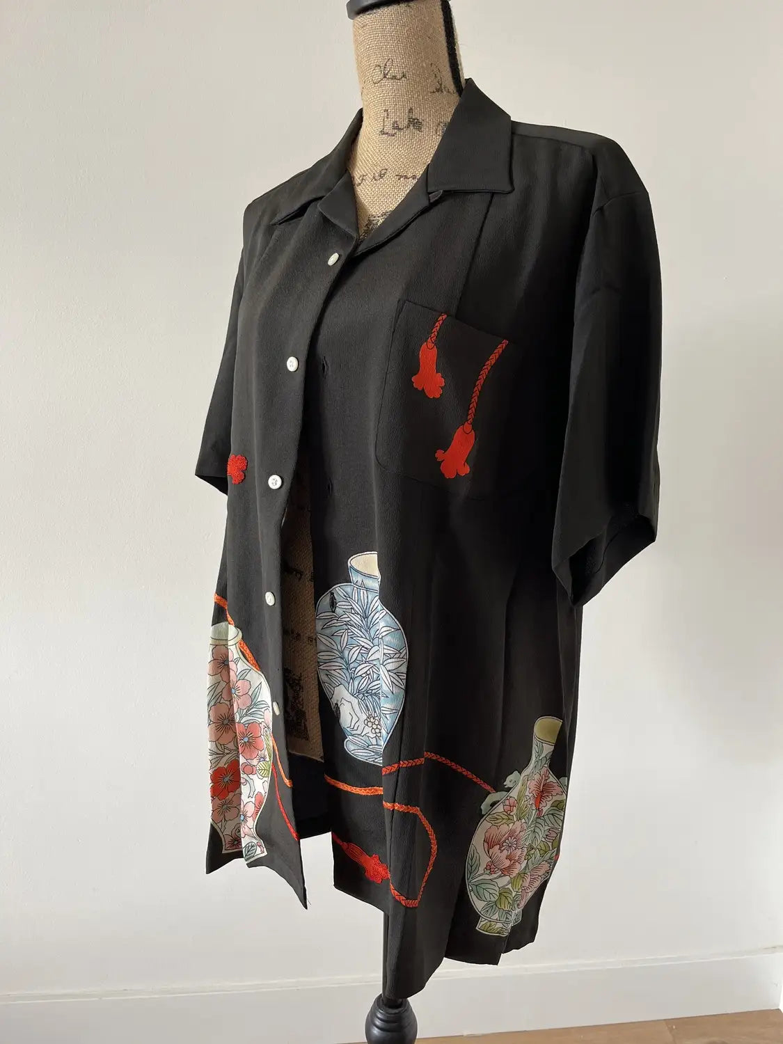 Kimono remake Hawaiian Shirt - Black Mystical Japanese Vase-