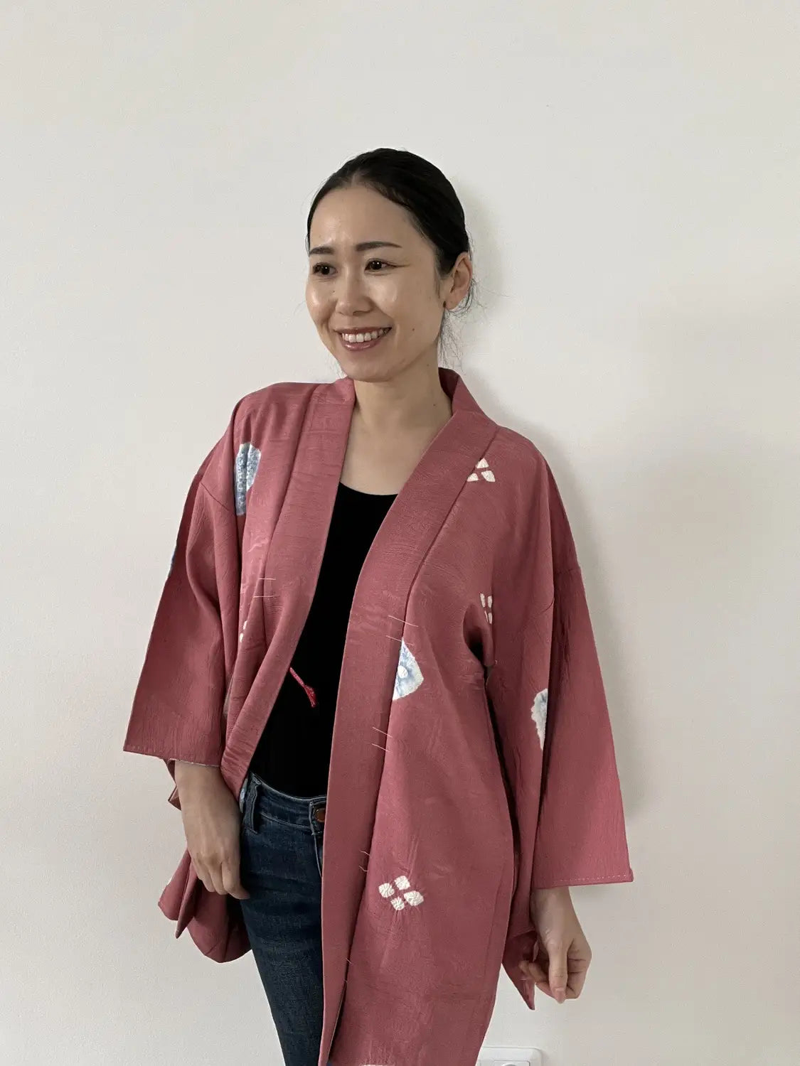 Vintage Color Haori - Calm pink Scattered Shibori Motif -