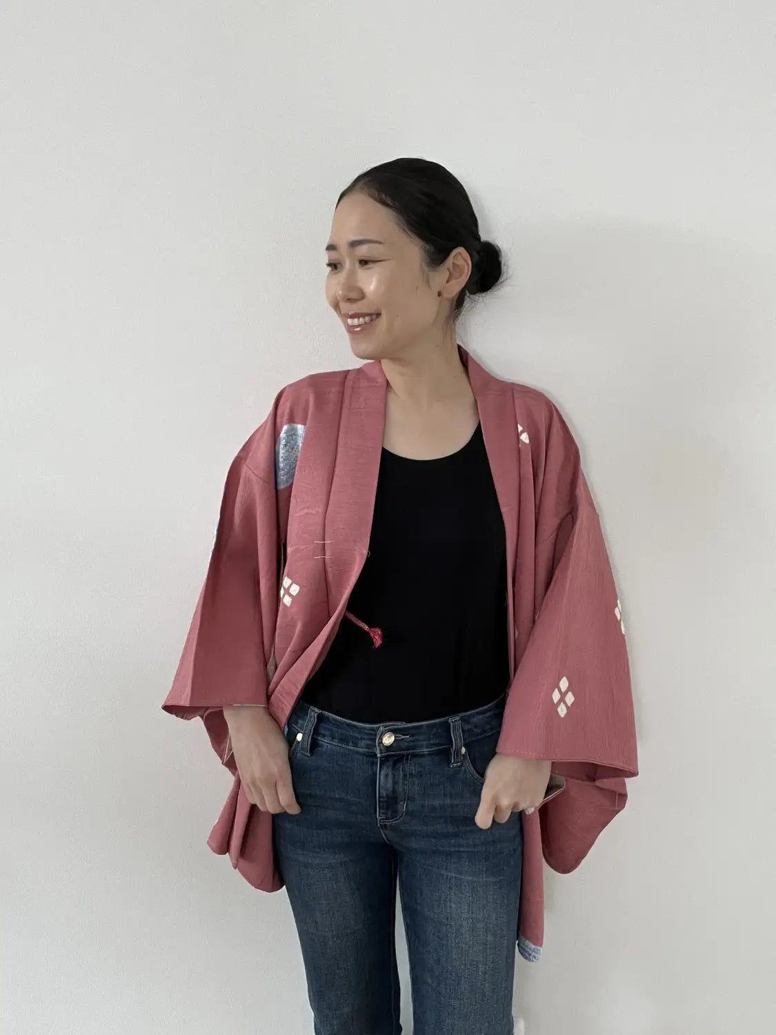 Vintage Color Haori - Calm pink Scattered Shibori Motif -