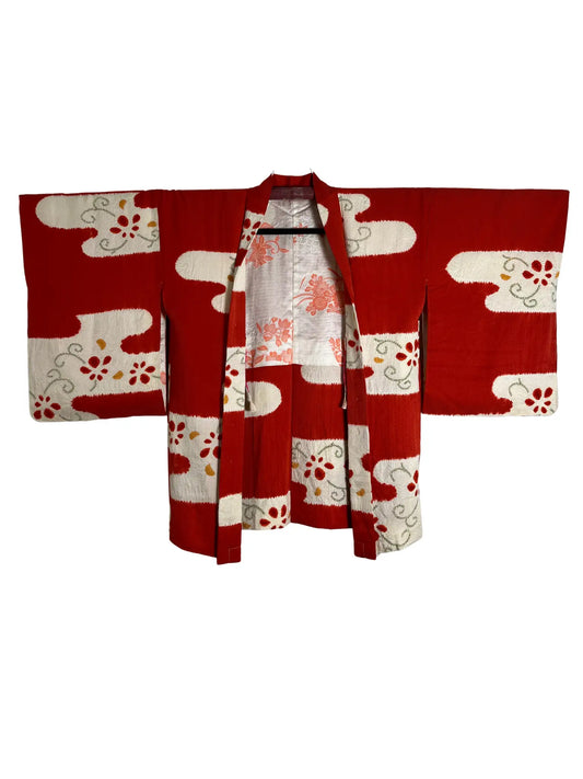 Vintage Color Haori - Nuages dérivants rouges et blancs -