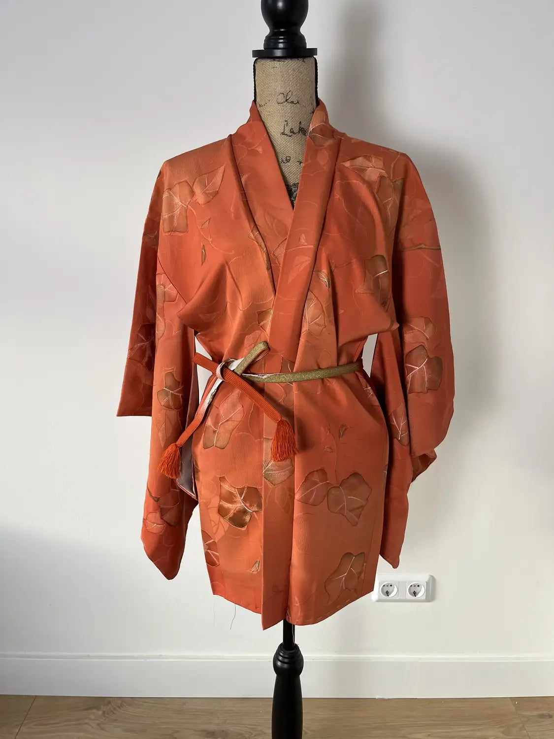 Vintage Color Haori - Orangebrown Clouds and leafs -