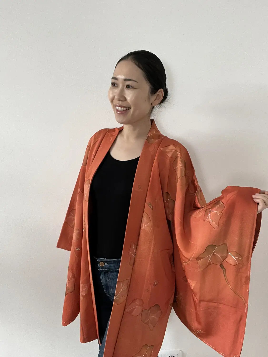 Vintage Color Haori - Orangebrown Clouds and leafs -