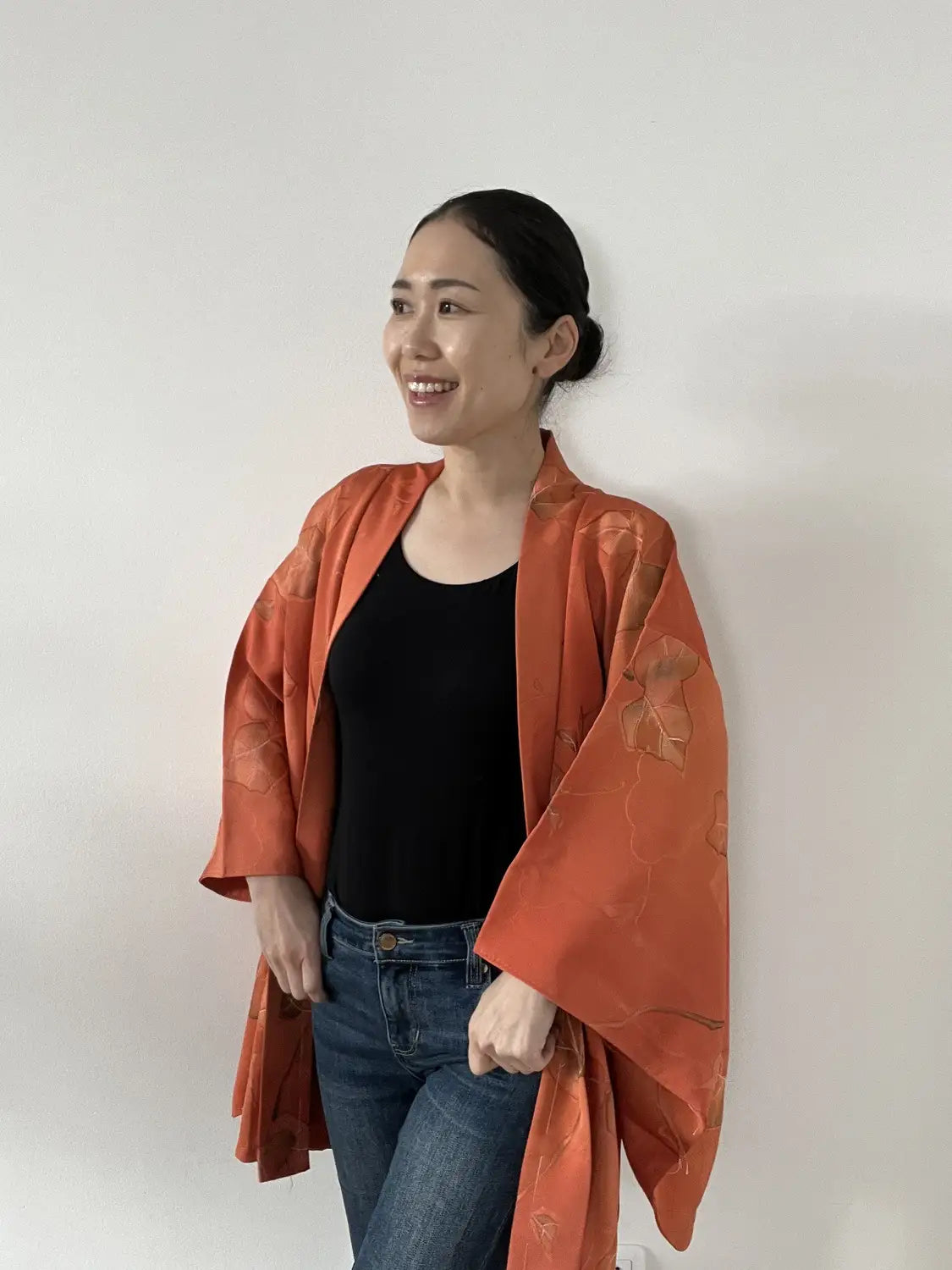 Vintage Color Haori - Orangebrown Clouds and leafs -