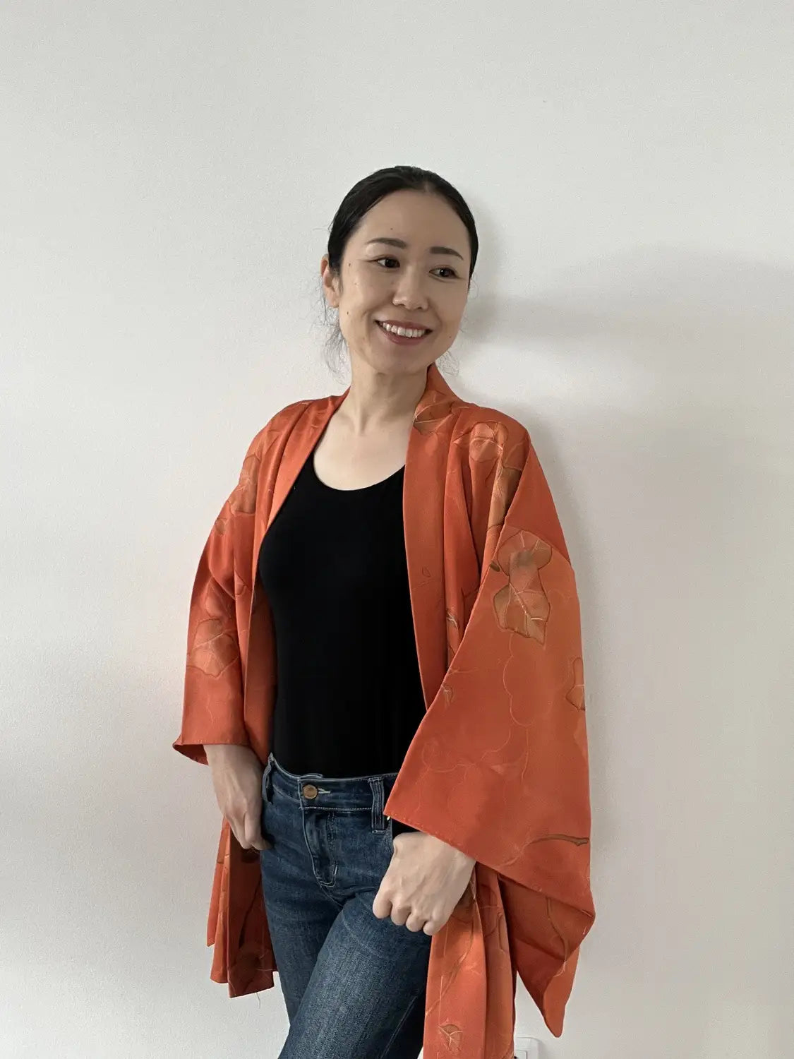 Vintage Color Haori - Orangebrown Clouds and leafs -