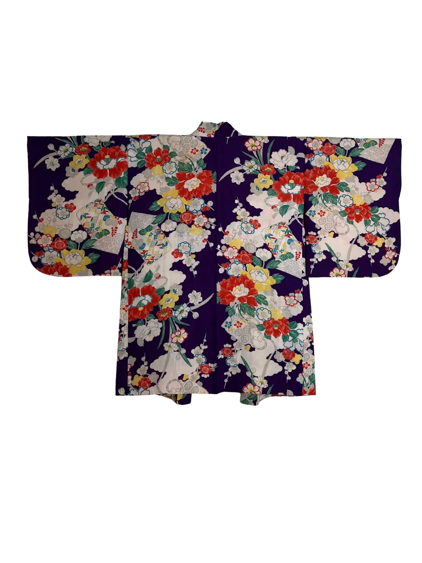 Vintage Color Haori - Purple and White Graceful flowers -