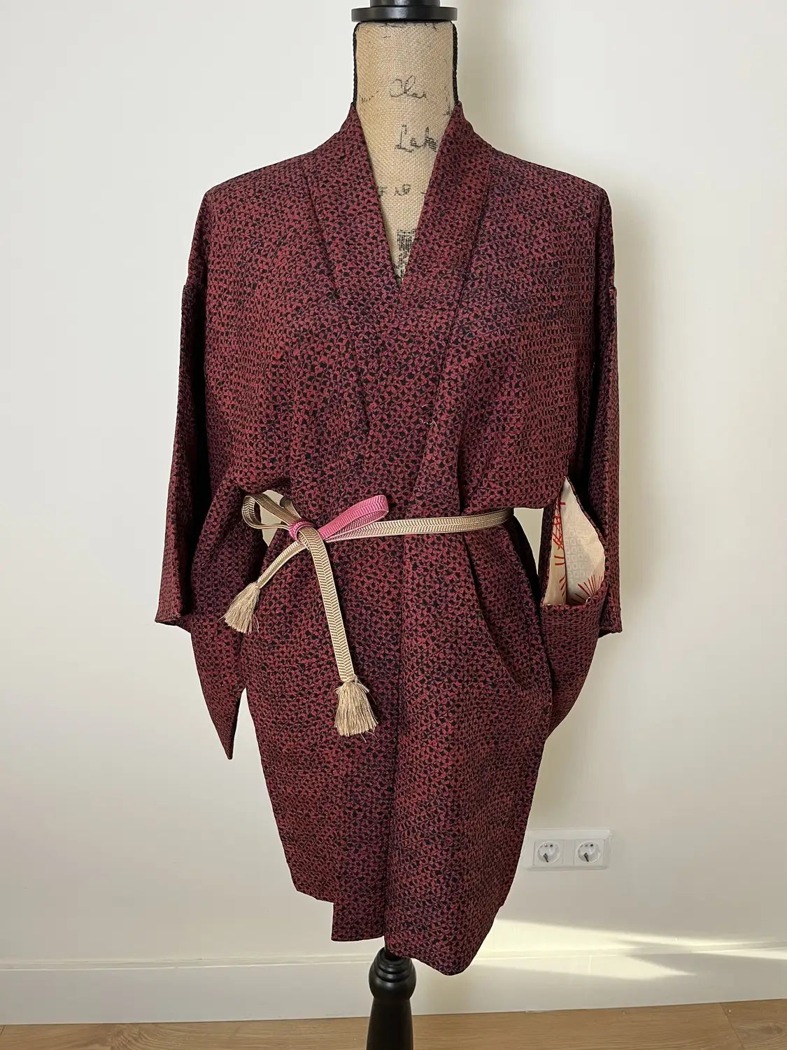 Vintage Farbe Haori - Shibori Rot und Schwarz -