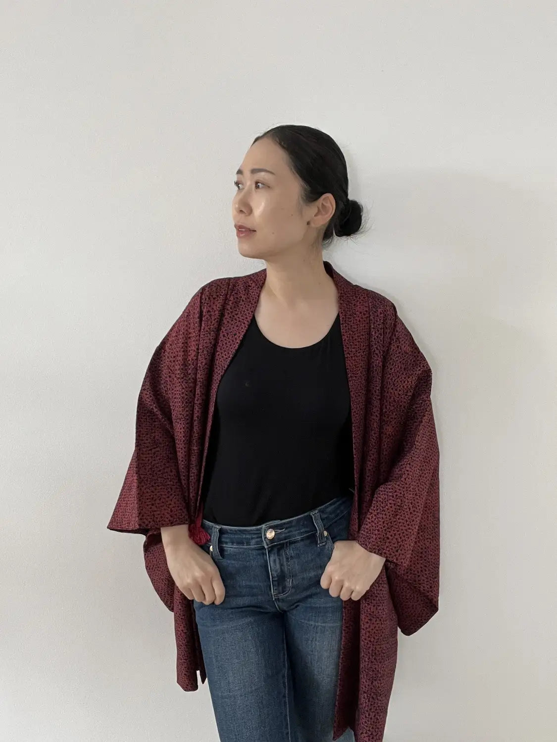 Vintage Farbe Haori - Shibori Rot und Schwarz -