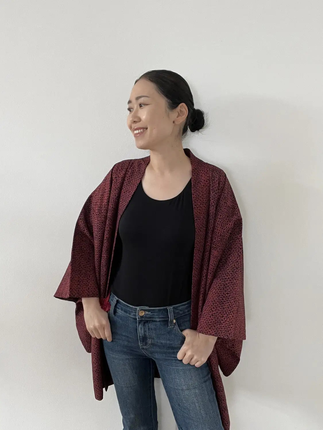 Vintage Farbe Haori - Shibori Rot und Schwarz -