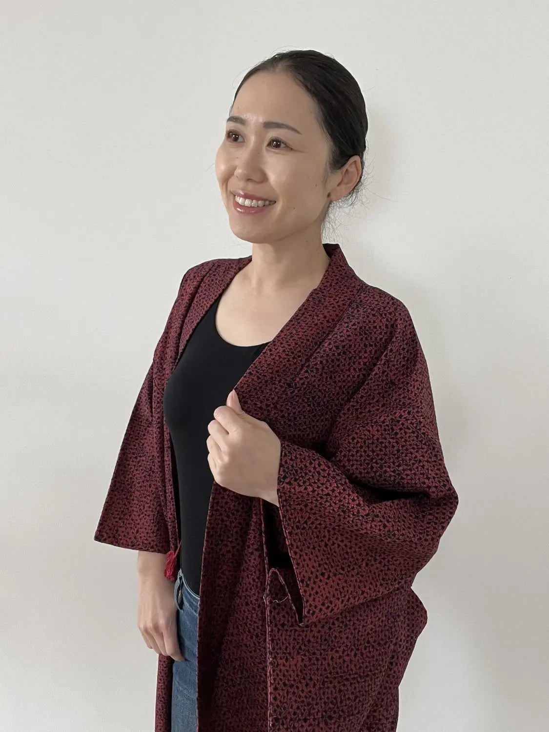 Vintage Farbe Haori - Shibori Rot und Schwarz -