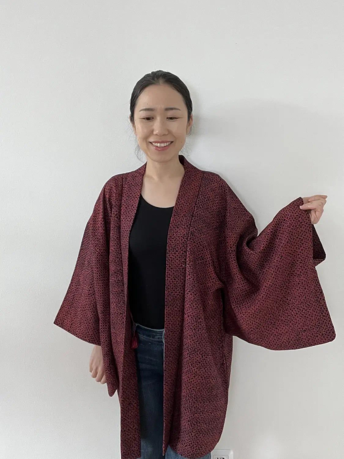 Vintage Farbe Haori - Shibori Rot und Schwarz -