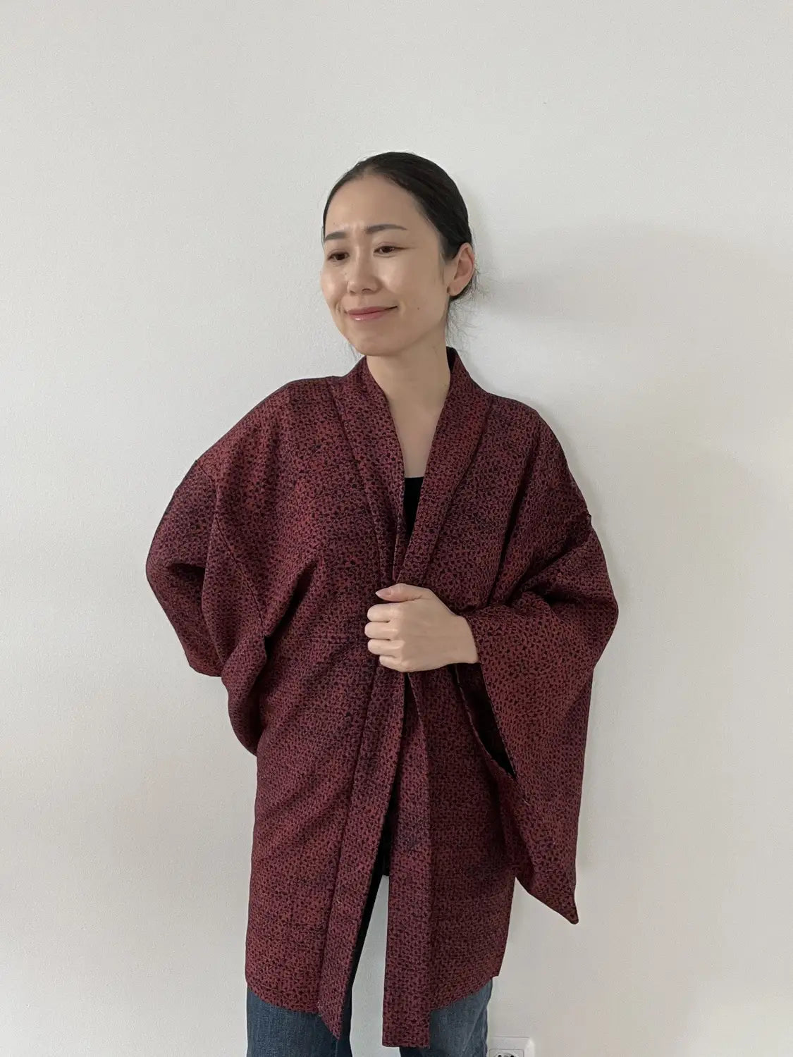 Vintage Farbe Haori - Shibori Rot und Schwarz -