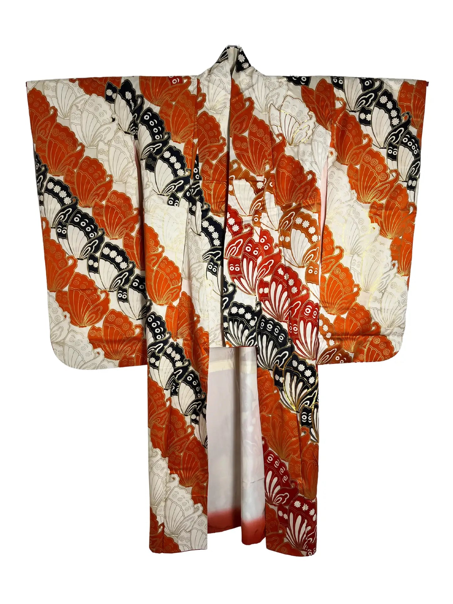 Vintage Furisode - white＆Brown  Butterfly effect -