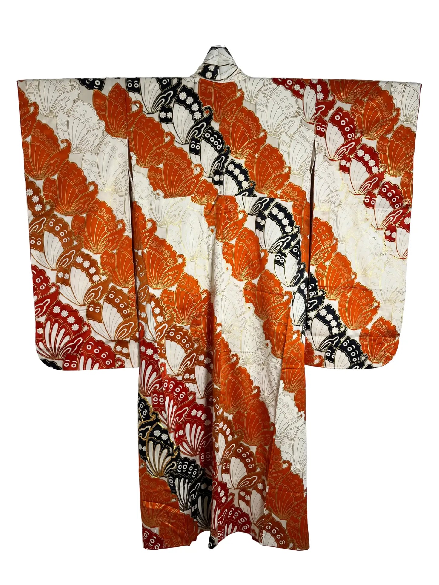 Vintage Furisode - white＆Brown  Butterfly effect -