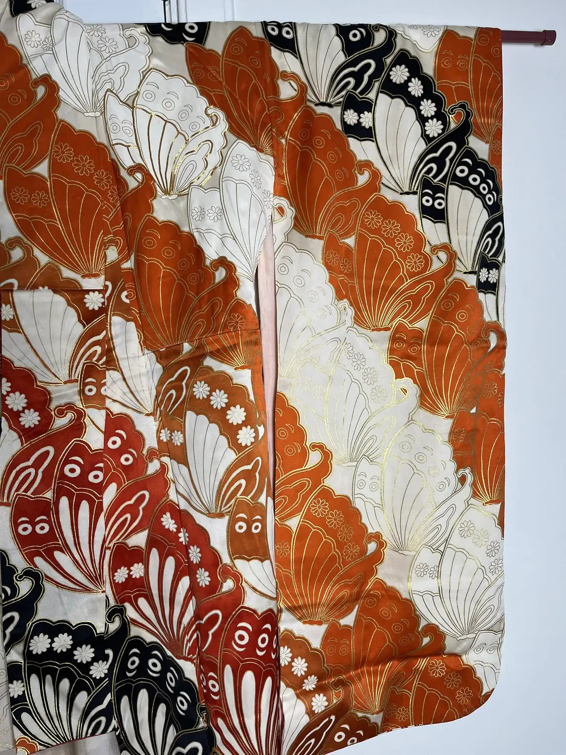 Vintage Furisode - white＆Brown  Butterfly effect -