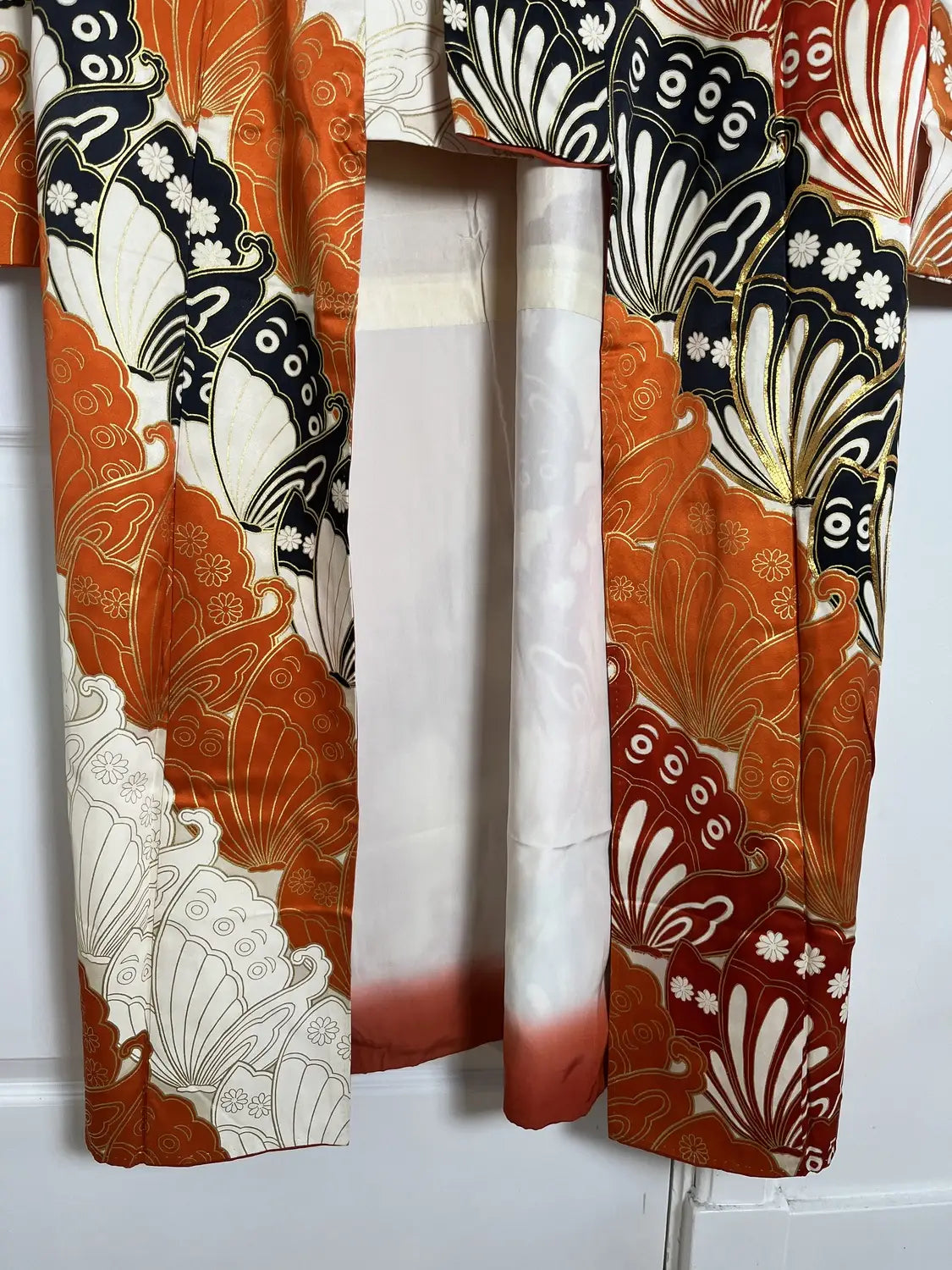 Vintage Furisode - white＆Brown  Butterfly effect -