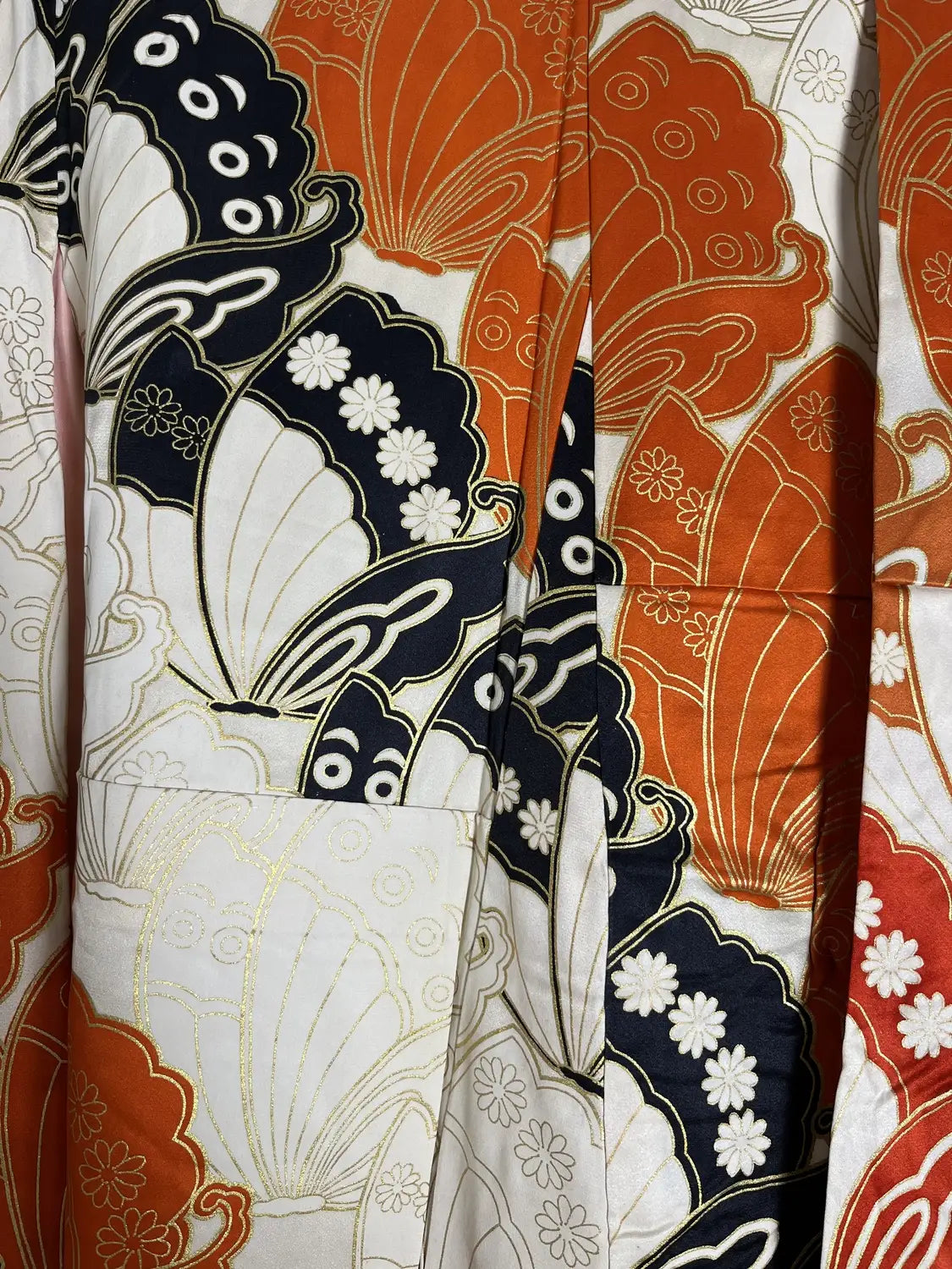 Vintage Furisode - white＆Brown  Butterfly effect -