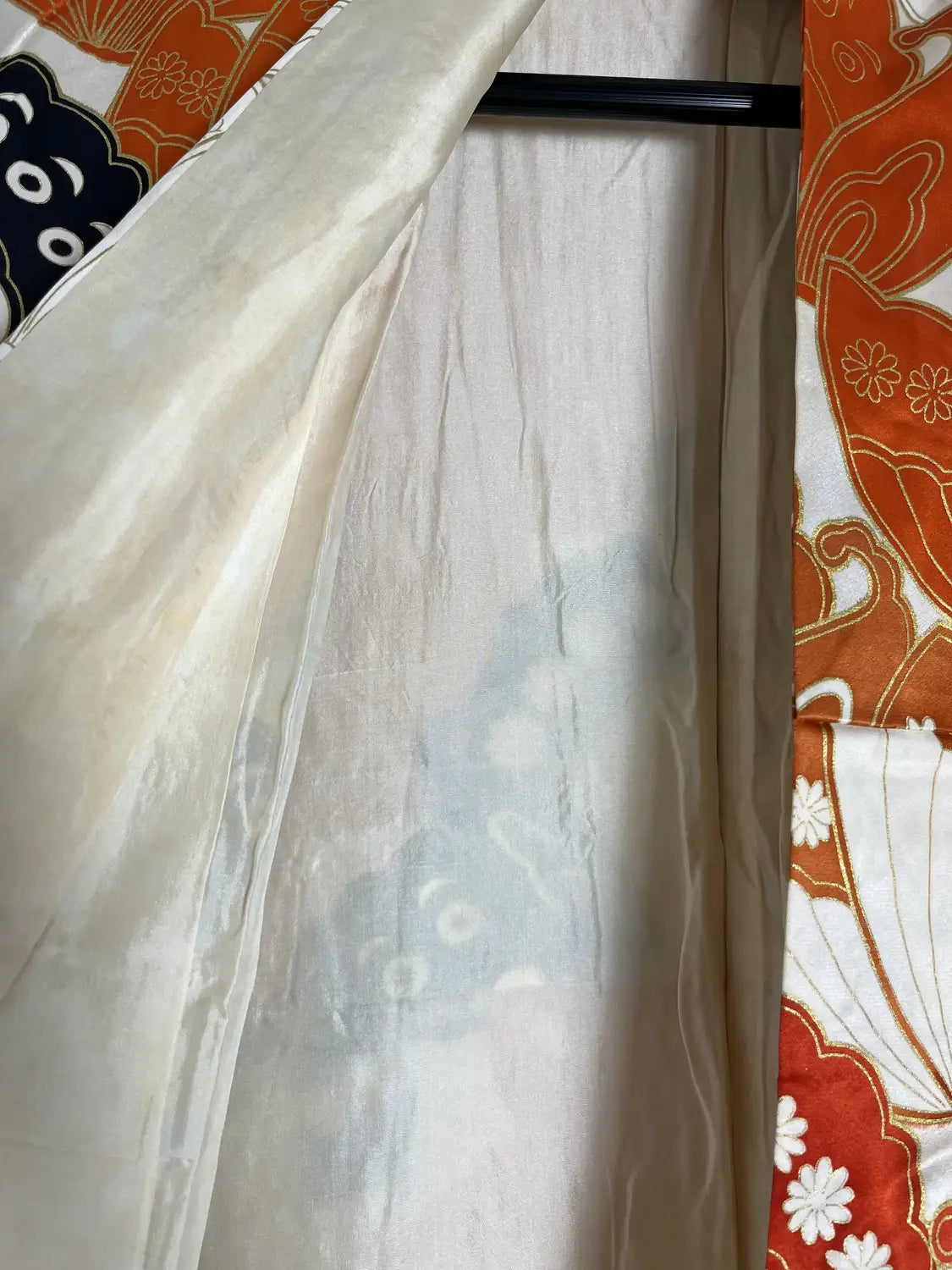 Vintage Furisode - white＆Brown  Butterfly effect -