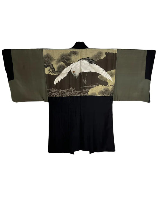 Vintage zwarte Haori - de visionaire kraanvogel -