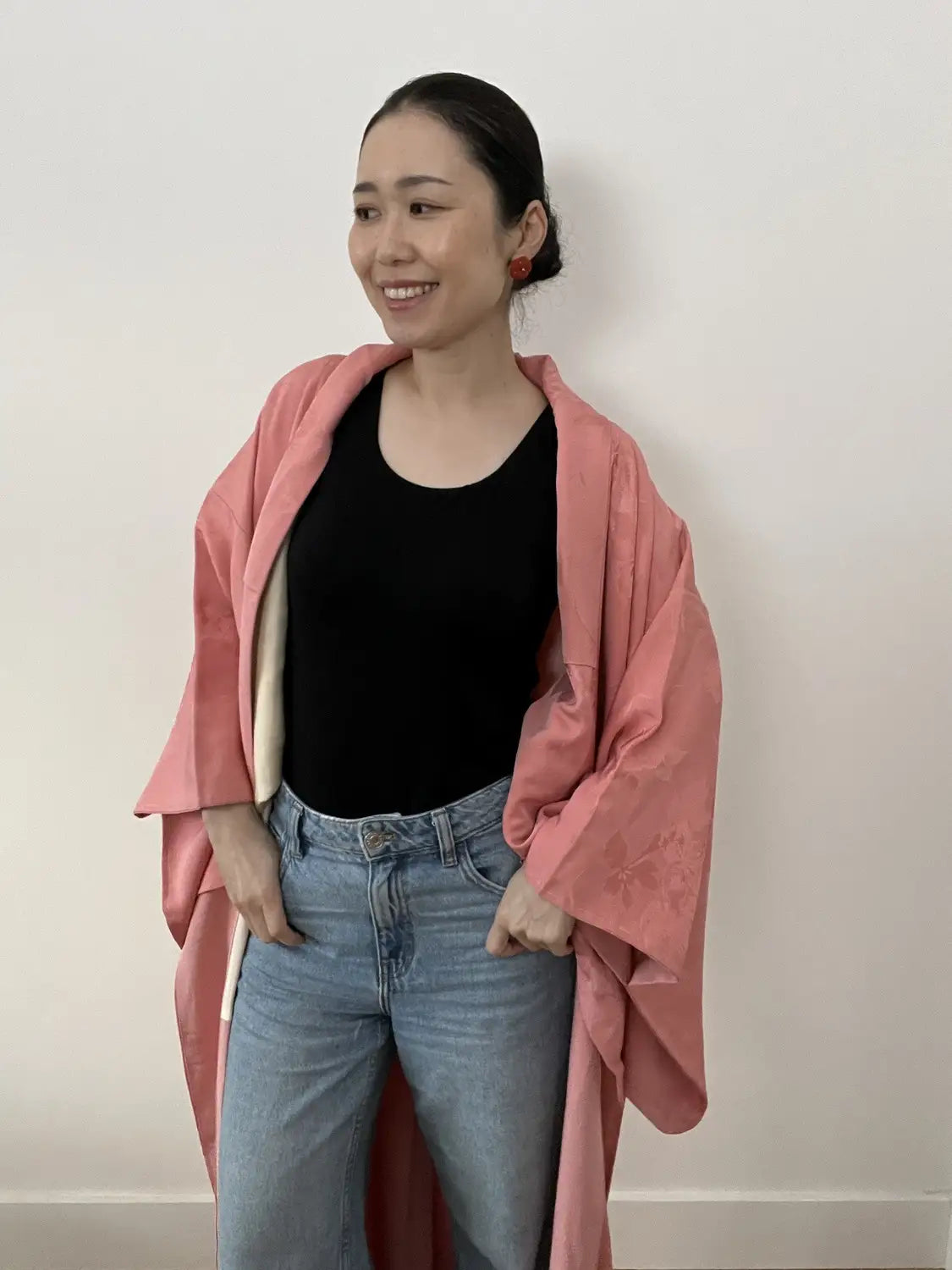 kimono iromuji vintage - Rose élégant - Arrangement original Hallelujah