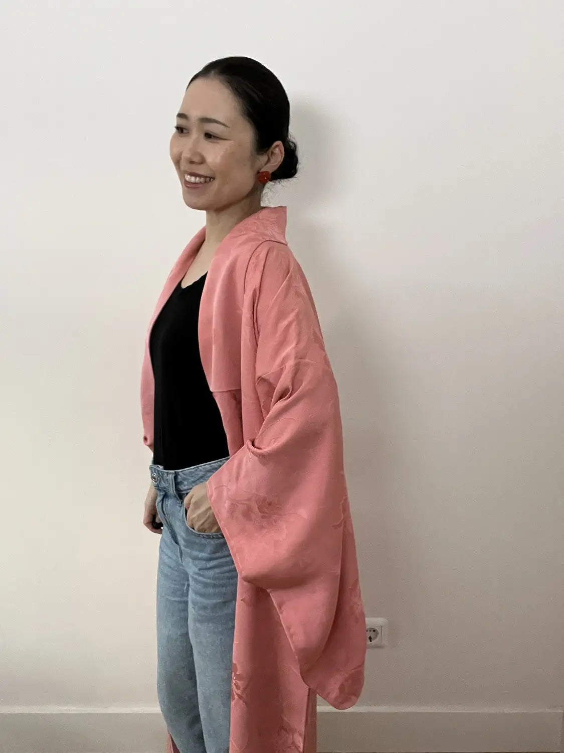 kimono iromuji vintage - Rose élégant - Arrangement original Hallelujah