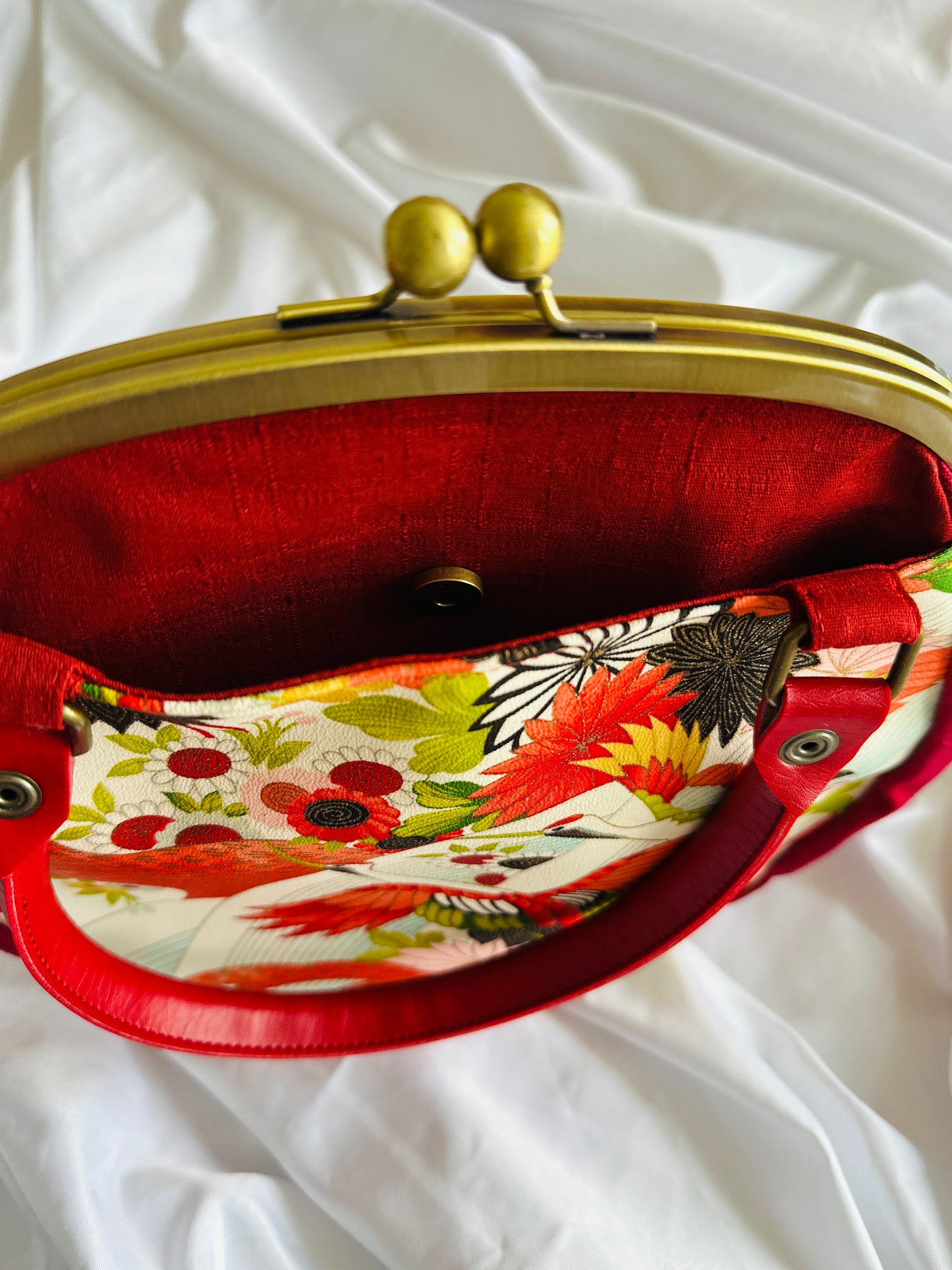 【Red / Crane】 Gamaguchi-en / Handsbag, pochette, pochette, sac japonais, sac à bandoulière, cadeaux japonais