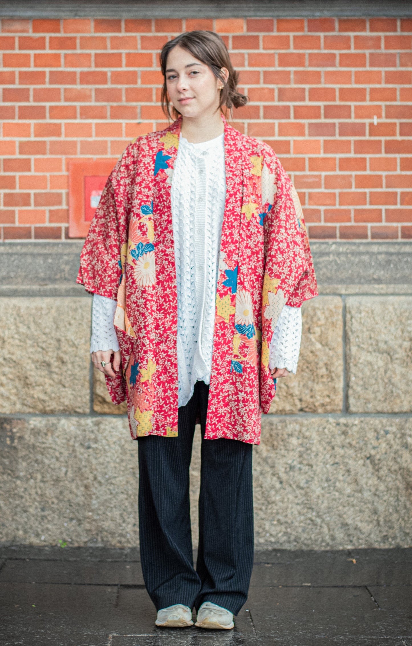 【Red/ autumn leaves】Japanese Vintage Kimono Haori, antique,Japanese Hanten Jacket, Robe Dress, Japanese Floral pattern, Unisex